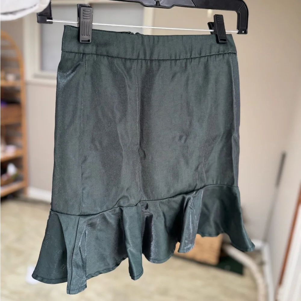 Anthro About Us Lorraine Ruched Skirt XXS Metallic Green Mini Party Skirt